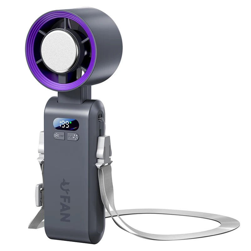 Portable Handheld Turbo Fan Foldable Hanging Neck Fan Mini Hand Fan 3600mAh USB Rechargeable High Speed Ice Cooling Turbo Fan