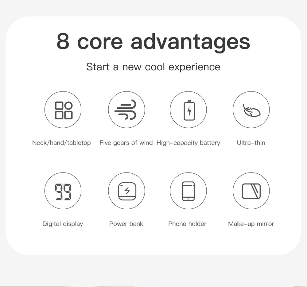 3-in-1 Mini Portable Neck & Handheld Fan with Power Bank