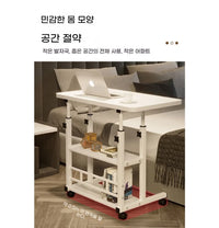 Simple Double-Layer Small Office Desk Floor Standing Simplicity Bedside Desk Adjustable Height Side Mobile Laptop Computer Table