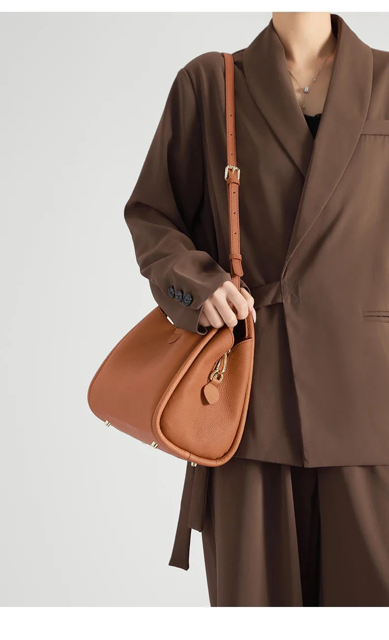 Women's Natural Cow Real Leather Shoulder Bag Ladies Retro Fashion Luxury Crossbody Bag Female Cowhide Commuter Handbag for Lady