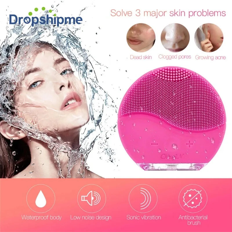 Silicone Face Cleansing Brush Electric Sonic Facial Deep Cleaning Brush Waterproof High-Frequency Vibrating Massager Skin Care