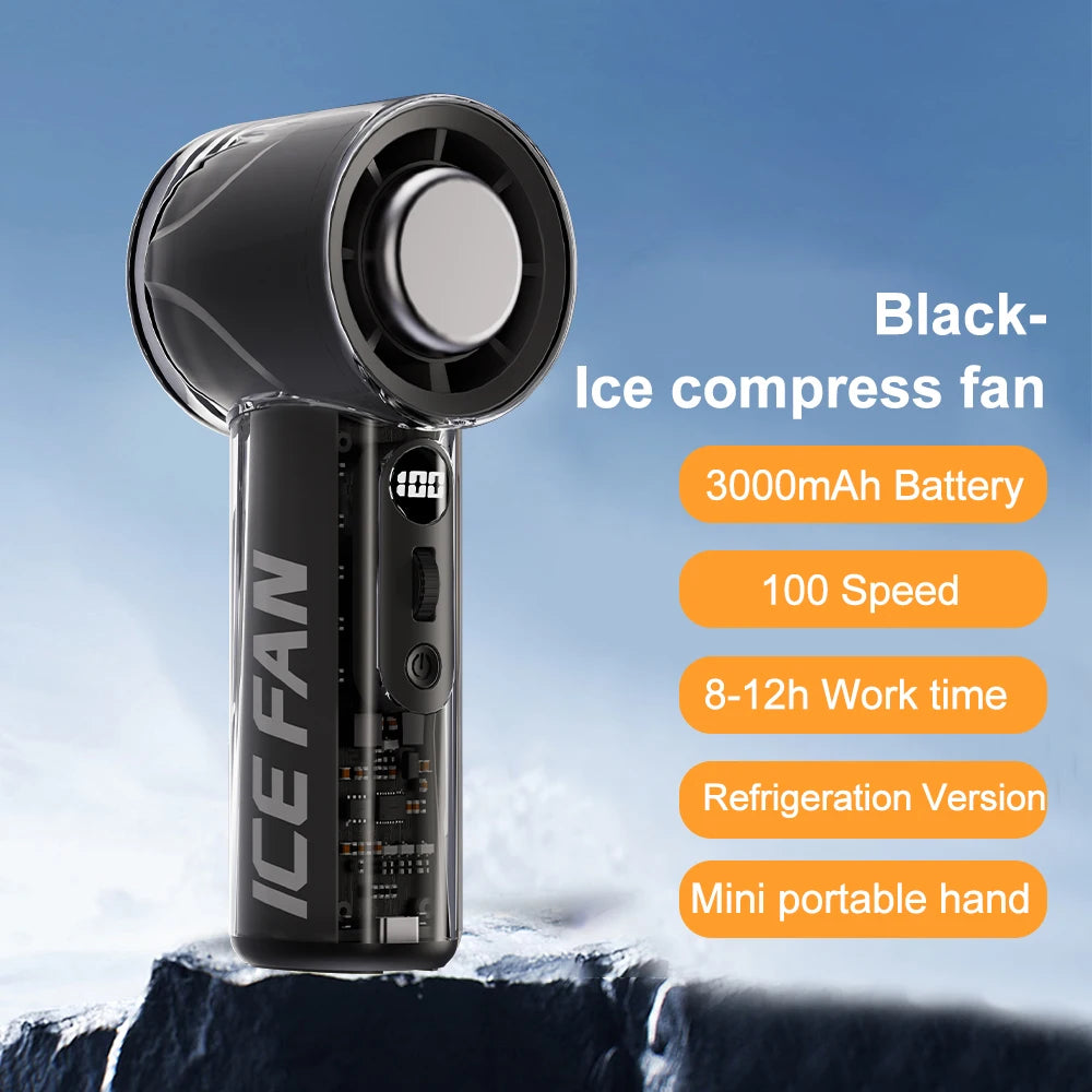 Turbos Chilled Ice Sensation Cold Fan 3000mAh Rechargeable Mini Turbos Fan 100 Speeds Outdoor Protable Handheld Air Cooling Fan