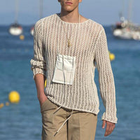 Wear Men Mesh T-shirts Bottoming Shirt Knitted Mesh Top Clothing Autumn Men Knitted Mesh Top Long Sleeve Tees Club Streetwear