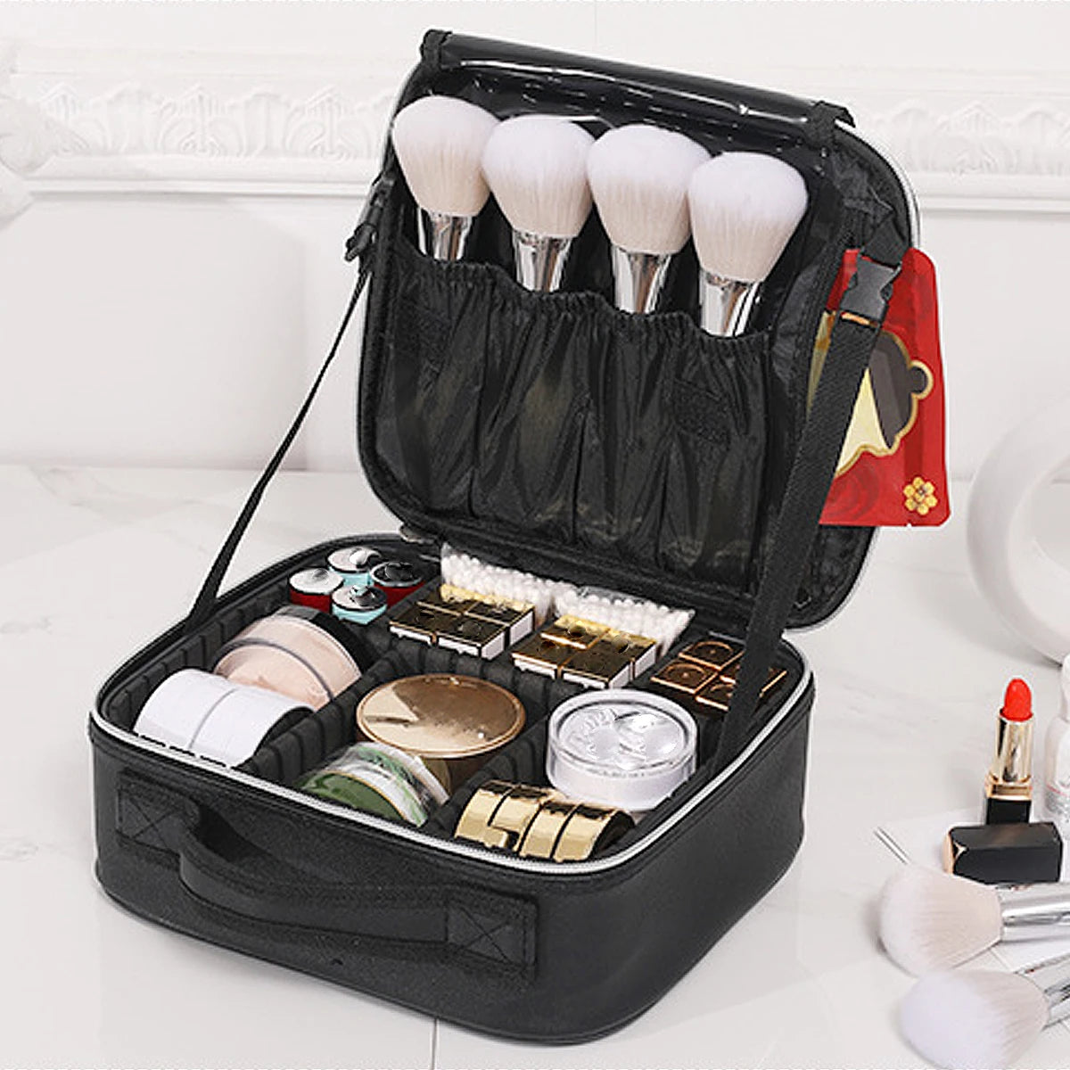 Diamond PU Makeup Case – Large Waterproof Travel Box
