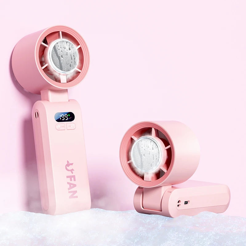 Portable Handheld Turbo Fan Foldable Hanging Neck Fan Mini Hand Fan 3600mAh USB Rechargeable High Speed Ice Cooling Turbo Fan
