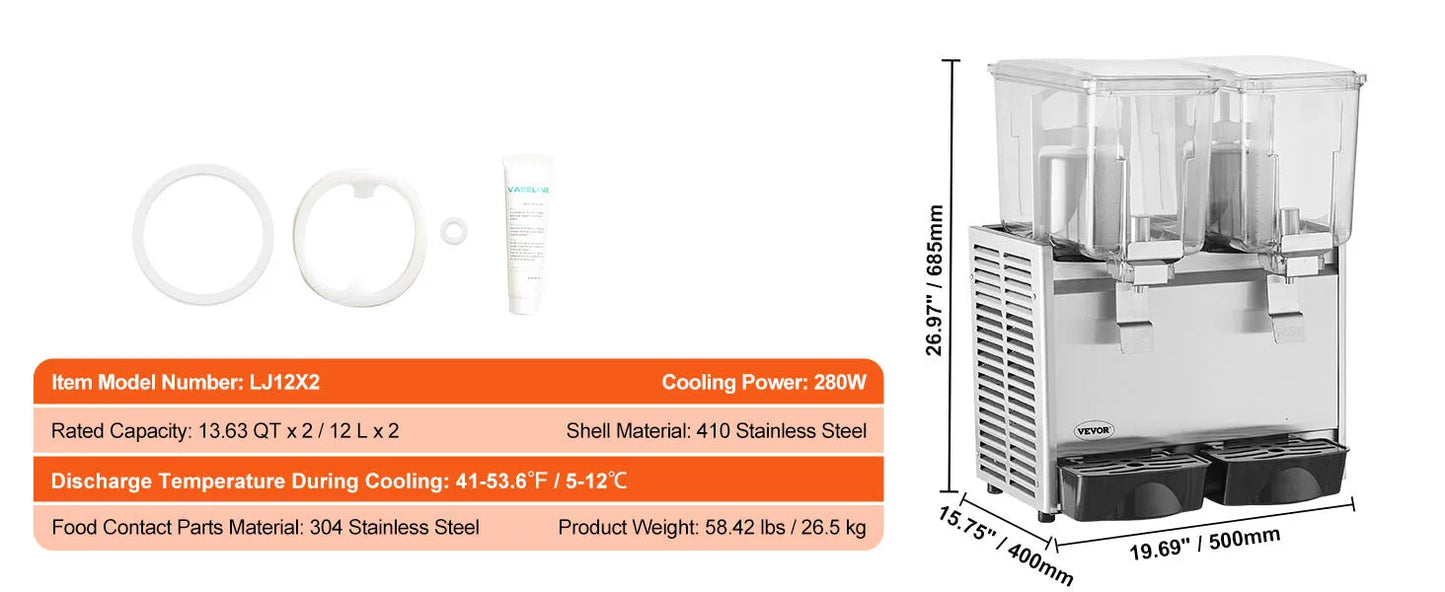 SucceBuy 2 3 Tanks Commercial Beverage Dispenser Ice Tea Drink Machine 304 Stainless Steel Juice Dispenser for Restaurant Hotel