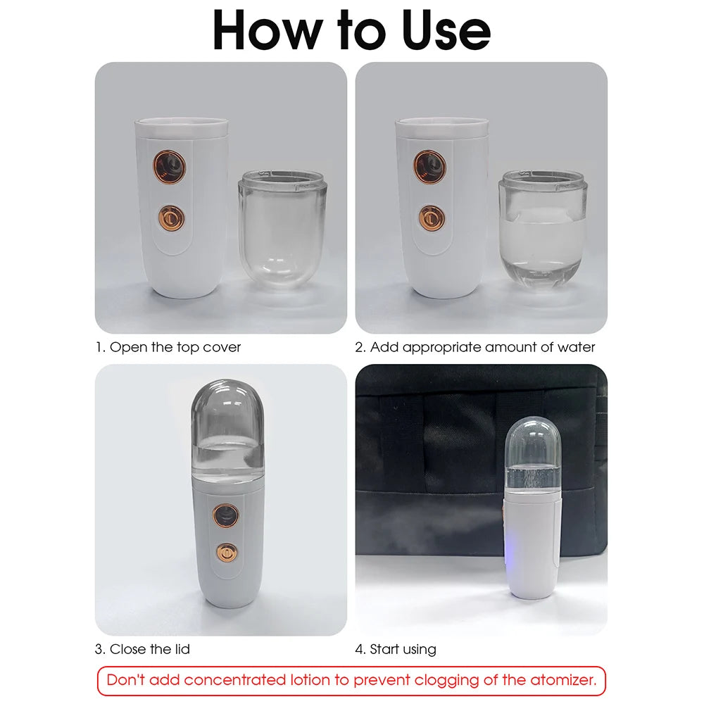 Mini Nano Facial Steamer – Portable Hydrating Mist Sprayer