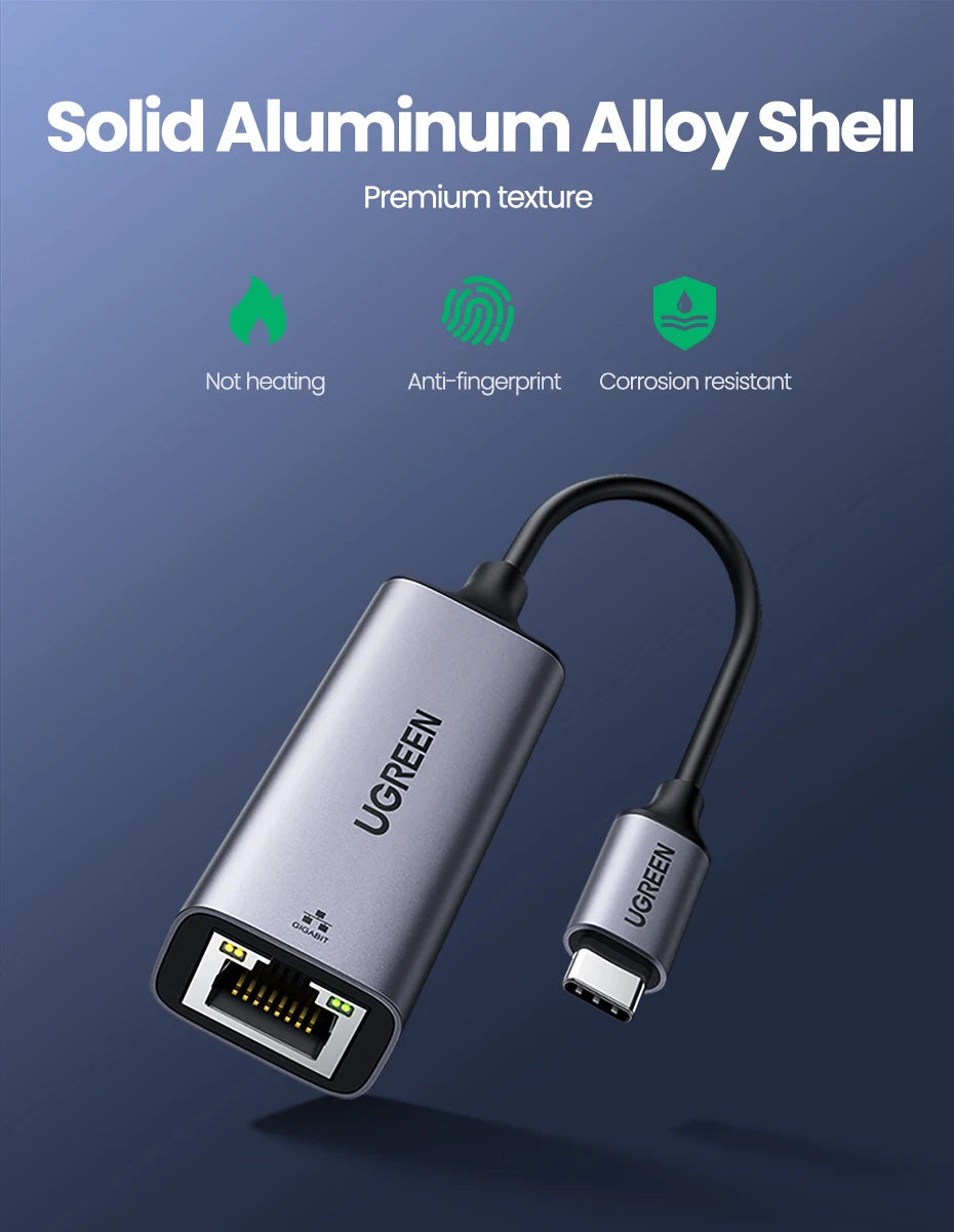 UGREEN USB C Ethernet Adapter 1000/100Mbps USB Lan RJ45 Thunderbolt 3 for Laptop Macbook Samsung iPad USB Ethernet Network Card
