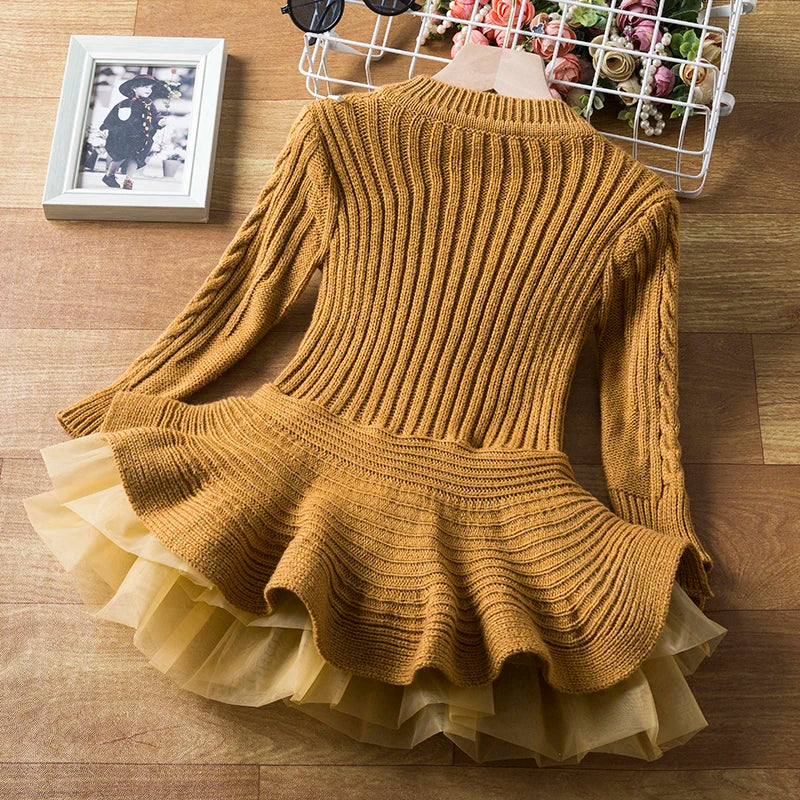 Girls Winter Knitted Christmas Long Sleeve Dress