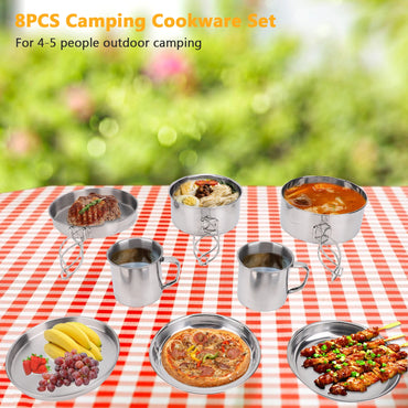 Camping Cookware Set 4–5 Person Stainless Steel Set