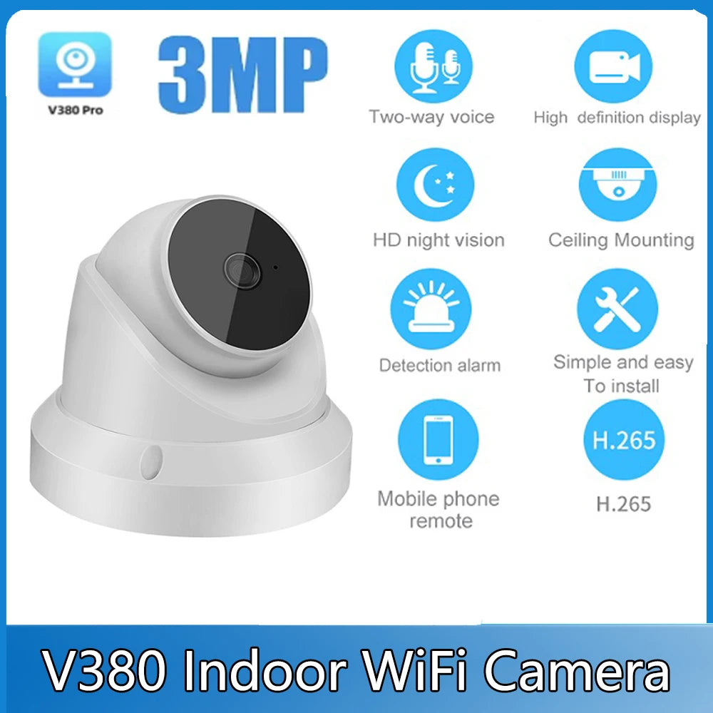 V380 Pro 3MP WiFi IP Indoor Camera Wireless Recorder Baby Monitor Two Way Audio Smart Surveillance CCTV HD Camera Pet Monitor