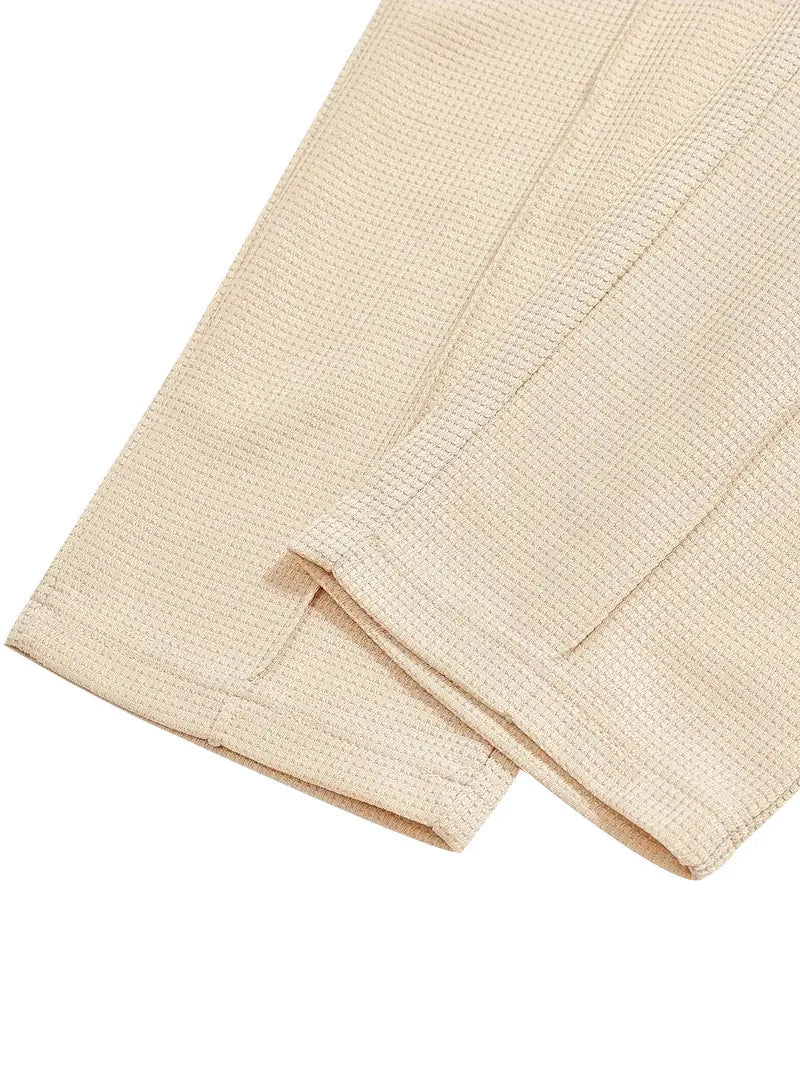 Spring and Autumn Men's Clothing  Waffle Fabric Men's Suit Fashion Casual Zipper and Lapel Long Sleeve POLO Shirt Trousers Suit