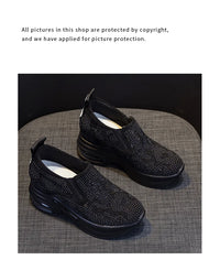 2023Women's Shoes  Autumn New Casual Small White Shoes Rhinestone Platform Sports Air Cushion Shoes Plus Size Zapatos De Mujer