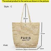 Women's Summer Beach Straw Style Tote Bag Handwoven Large Capacity Luxury Designer Travel Handbags Casual Portable Shoulder Bags