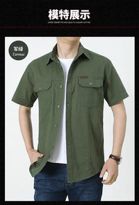 Men Cargo Shirt Short Sleeve Casual Cotton Work Shirt