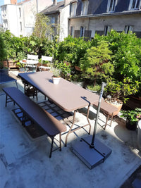 Camping Table Foldable 1 and 2 Benches, HDPE Plastic Panel, Waterproof, with Steel Frame, Patio Outdoor Furniture Set