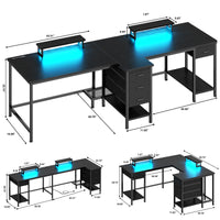 Satifur 93 inch 2-person Office Desk with Power Sockets and LED Lights,61in Computer Desk,Home Work Desk,Monitor Stands, Drawers