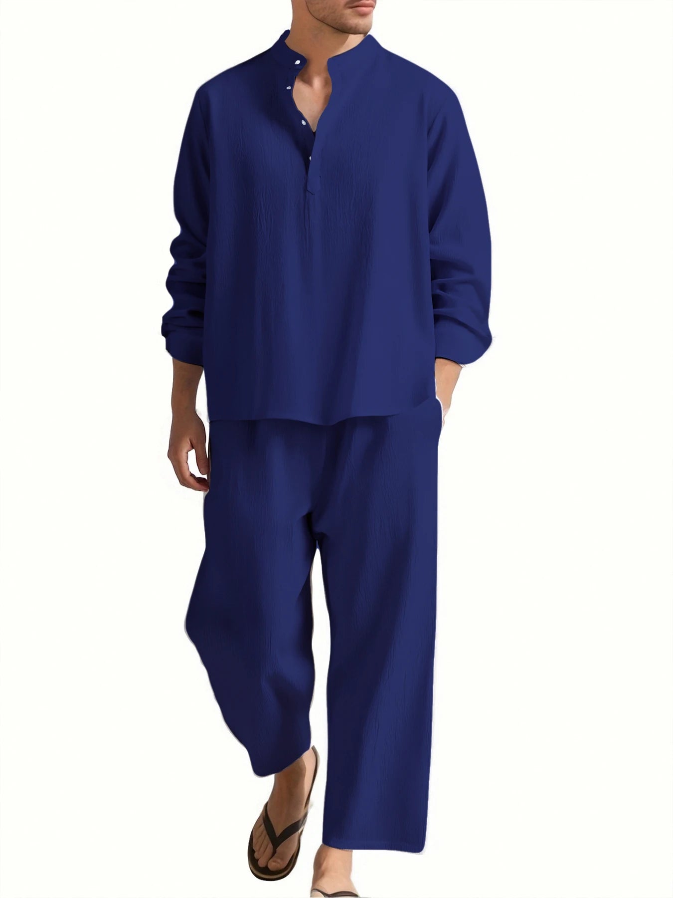 Men’s Summer Beachwear Set – V-Neck Shirt & Pants