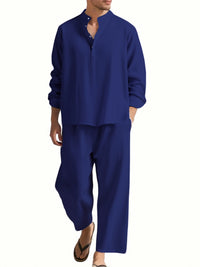 Men’s Summer Beachwear Set – V-Neck Shirt & Pants