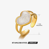 Stainless Steel White Black Enamel Rings for Women Gold Color Heart Star Geometric Open Rings Fashion Jewelry Gift Wholesale