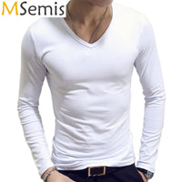 Men’s Slim Fit V-Neck Long Sleeve T-Shirt – Casual Solid Tee