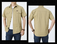 Men Cargo Shirt Short Sleeve Casual Cotton Work Shirt