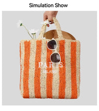 Women's Summer Beach Straw Style Tote Bag Handwoven Large Capacity Luxury Designer Travel Handbags Casual Portable Shoulder Bags