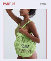 Women's Summer Beach Straw Style Tote Bag Handwoven Large Capacity Luxury Designer Travel Handbags Casual Portable Shoulder Bags