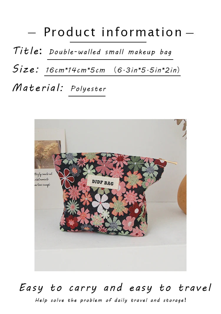 Red Flower Women's Cosmetic Bag, Small Portable Travel Toiletry Bag, Simple Cosmetic Storage Bag, Inner Tank Bag, Coin Purse