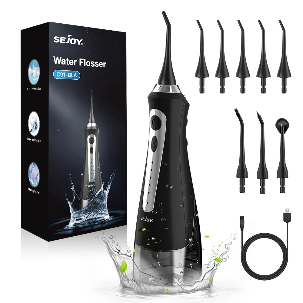 Sejoy Water Dental Flosser Oral Irrigator 8 Jet Tips 5 Modes IPX7 Waterproof  Portable Cordless Teeth Cleaner for Home&Travel