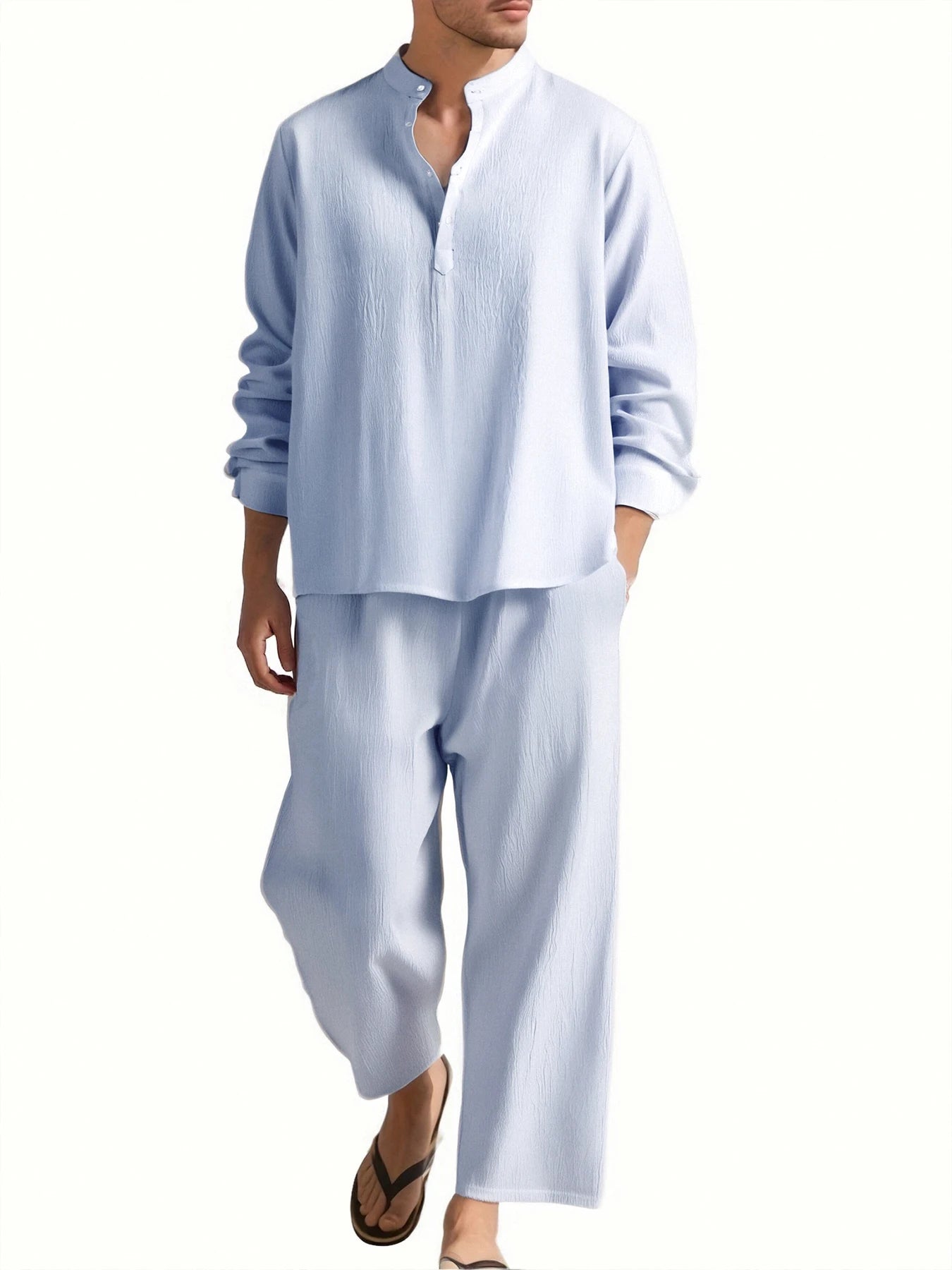 Men’s Summer Beachwear Set – V-Neck Shirt & Pants