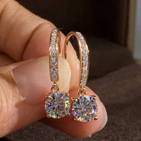 Huitan Rose Gold CZ Dangle Earrings for Women