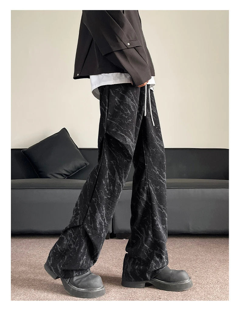 Men’s Corduroy Tie-Dye Cargo Pants Loose Autumn Trousers