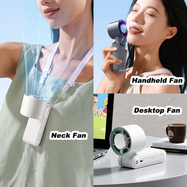 Portable Handheld Turbo Fan Foldable Hanging Neck Fan Mini Hand Fan 3600mAh USB Rechargeable High Speed Ice Cooling Turbo Fan