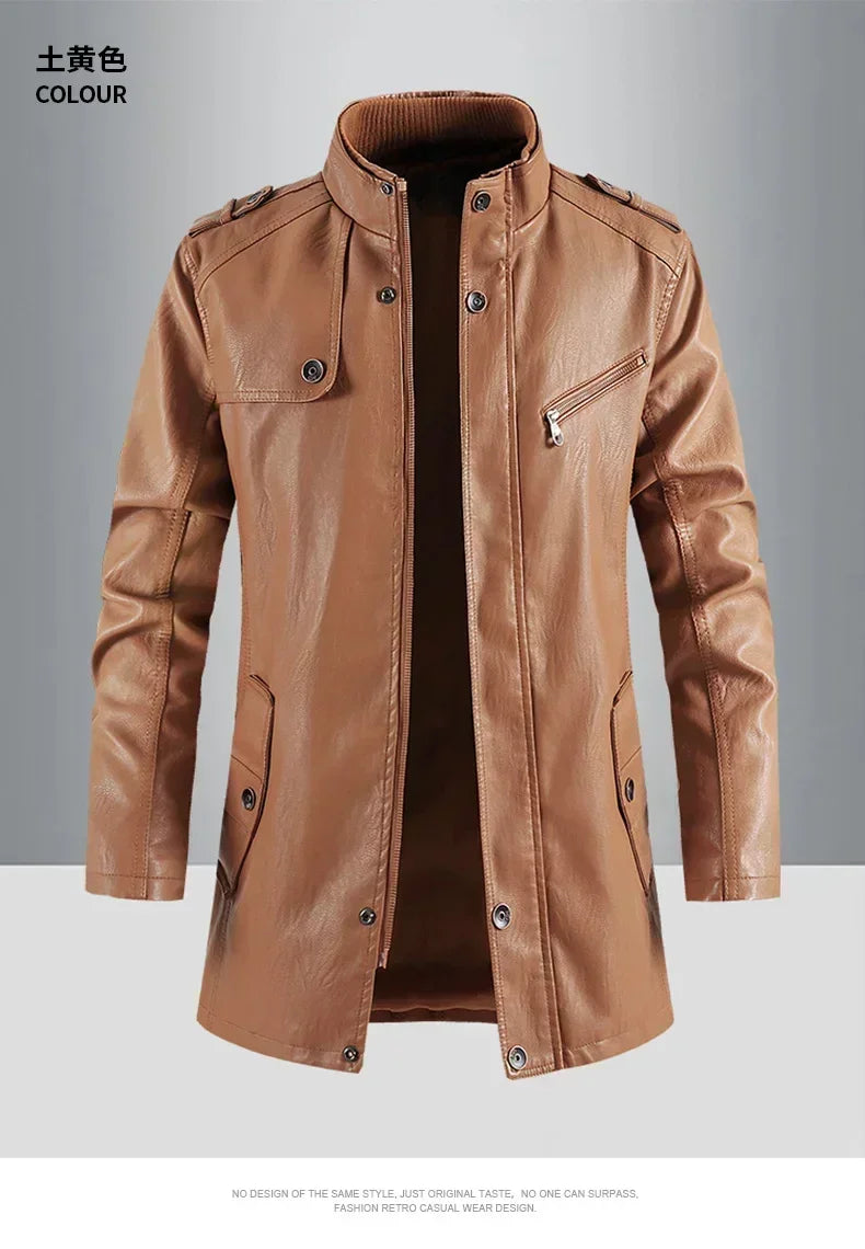 Men’s Slim Winter Leather Jacket with Fleece Lining
