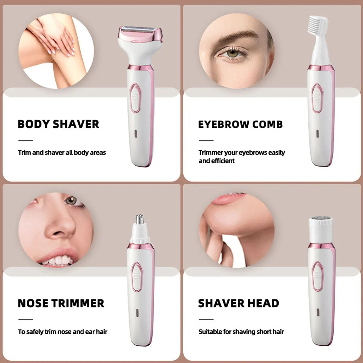 4-in-1 Electric Hair Trimmer for Women USB Rechargeable