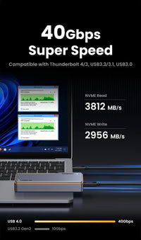 UGREEN 40Gbps NVMe SSD Case SSD Enclosure M.2 to USB4.0 Adapter for M.2 NVME PCIE Built-in Cooling Vest Aluminum Case