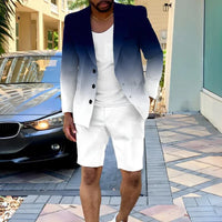 Men’s Summer Business Suit Set – Striped Blazer & Shorts