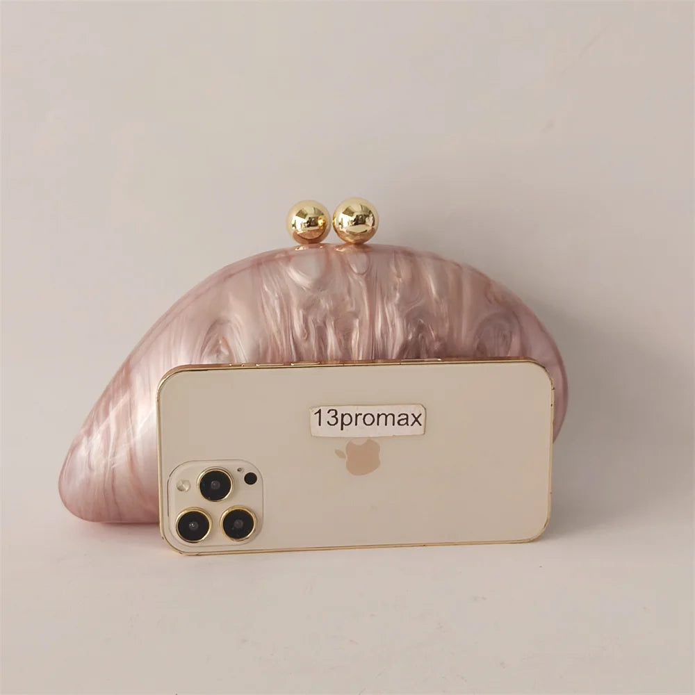 Marble Acrylic Evening Clutch Bag with Diamond Chain