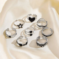 Stainless Steel White Black Enamel Rings for Women Gold Color Heart Star Geometric Open Rings Fashion Jewelry Gift Wholesale