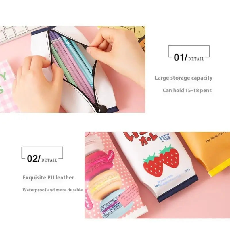 Random 1Pc Creative Simulation Snack Pencil Case PU Leather School Pencil Bag Student Pen Bag Kid Stationery Bag Fun Organizer