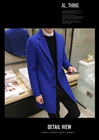 Men’s Woolen Long Coat – Slim Fit Korean Vintage Overcoat