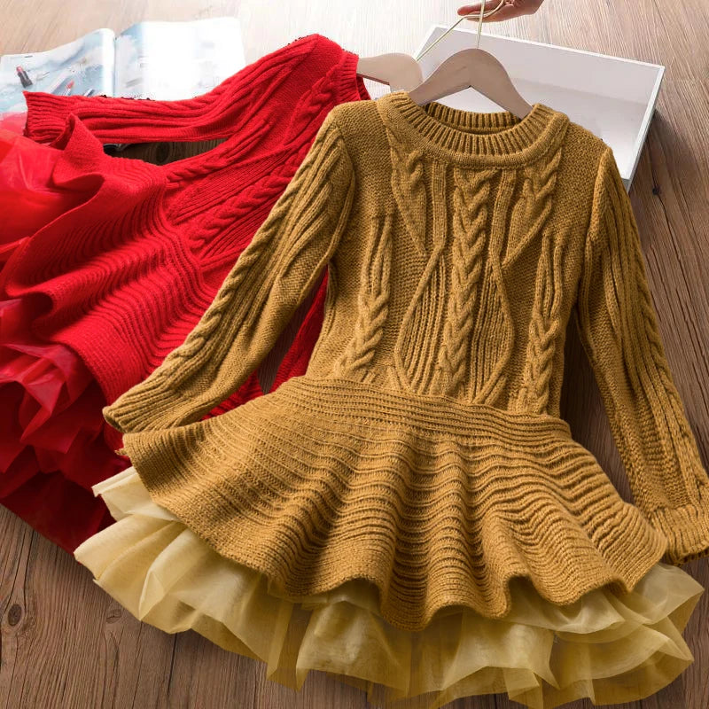 Girls Winter Knitted Christmas Long Sleeve Dress