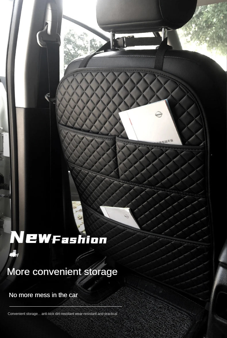 Car Anti Kicks Pad With Organizer Pocket Leather Universal Seat Back Leather Protector Cover Waterproof Backseat Child Kick Mats