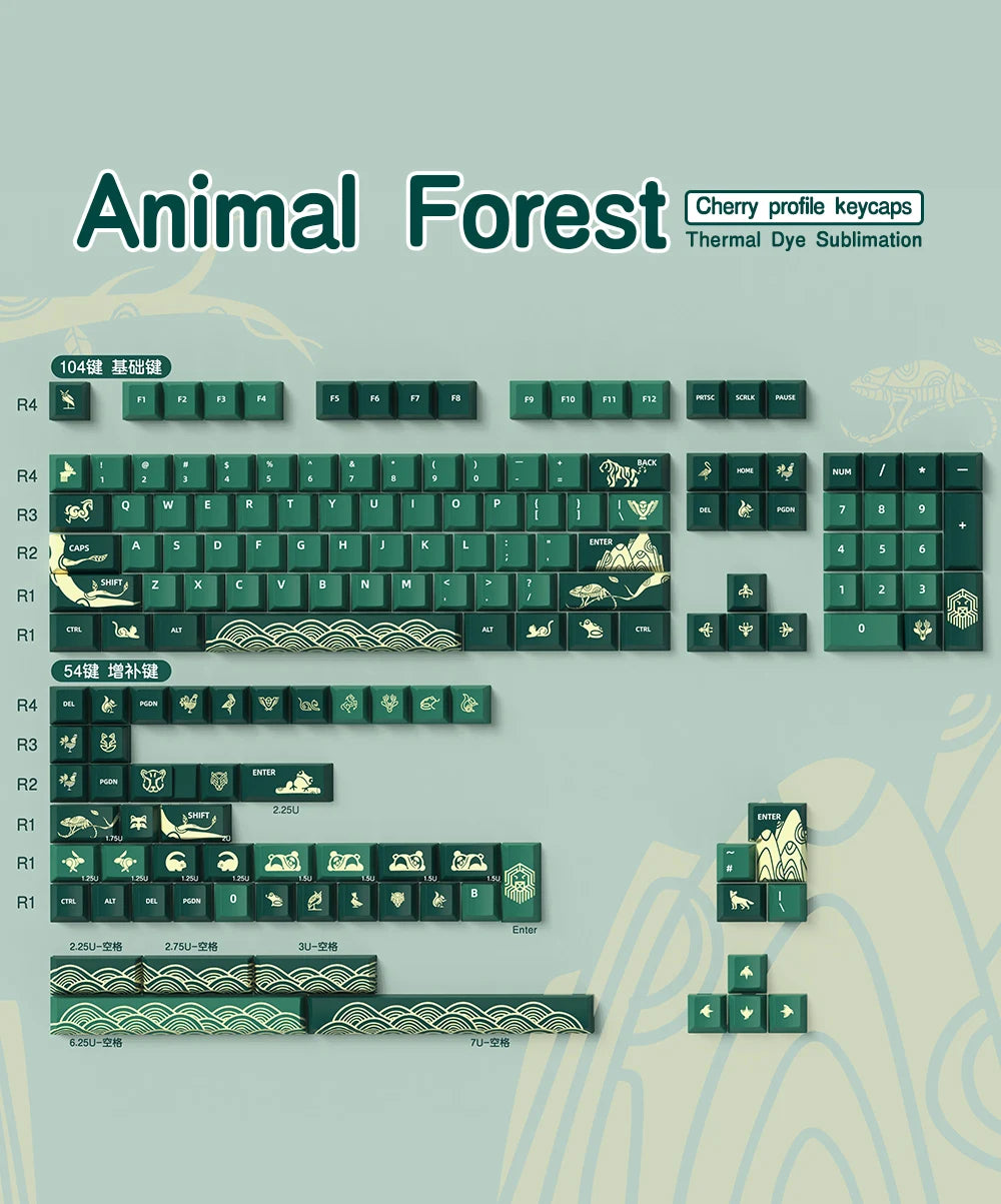 Animal Forest Green Cherry Profile Keycap Set ISO Layout
