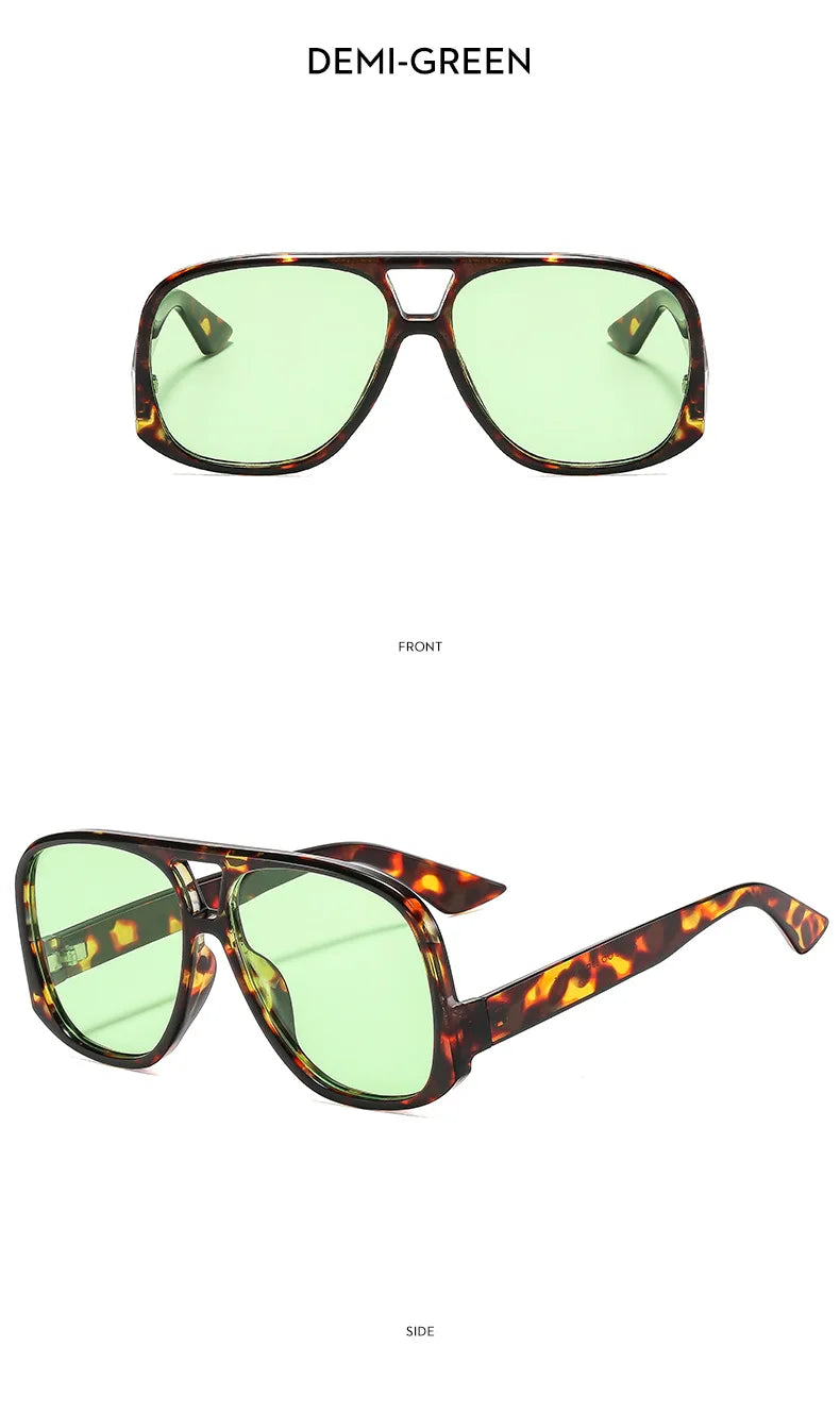 SO&EI Retro Double Bridges Pilot Women Sunglasses Fashion Candy Color Shades UV400 Trending Men Leopard Sun Glasses