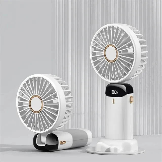 USB Handheld Mini Fan Foldable Portable Neck Hanging Fans 5 Speed USB Rechargeable Fan with Phone Stand and Display Screen