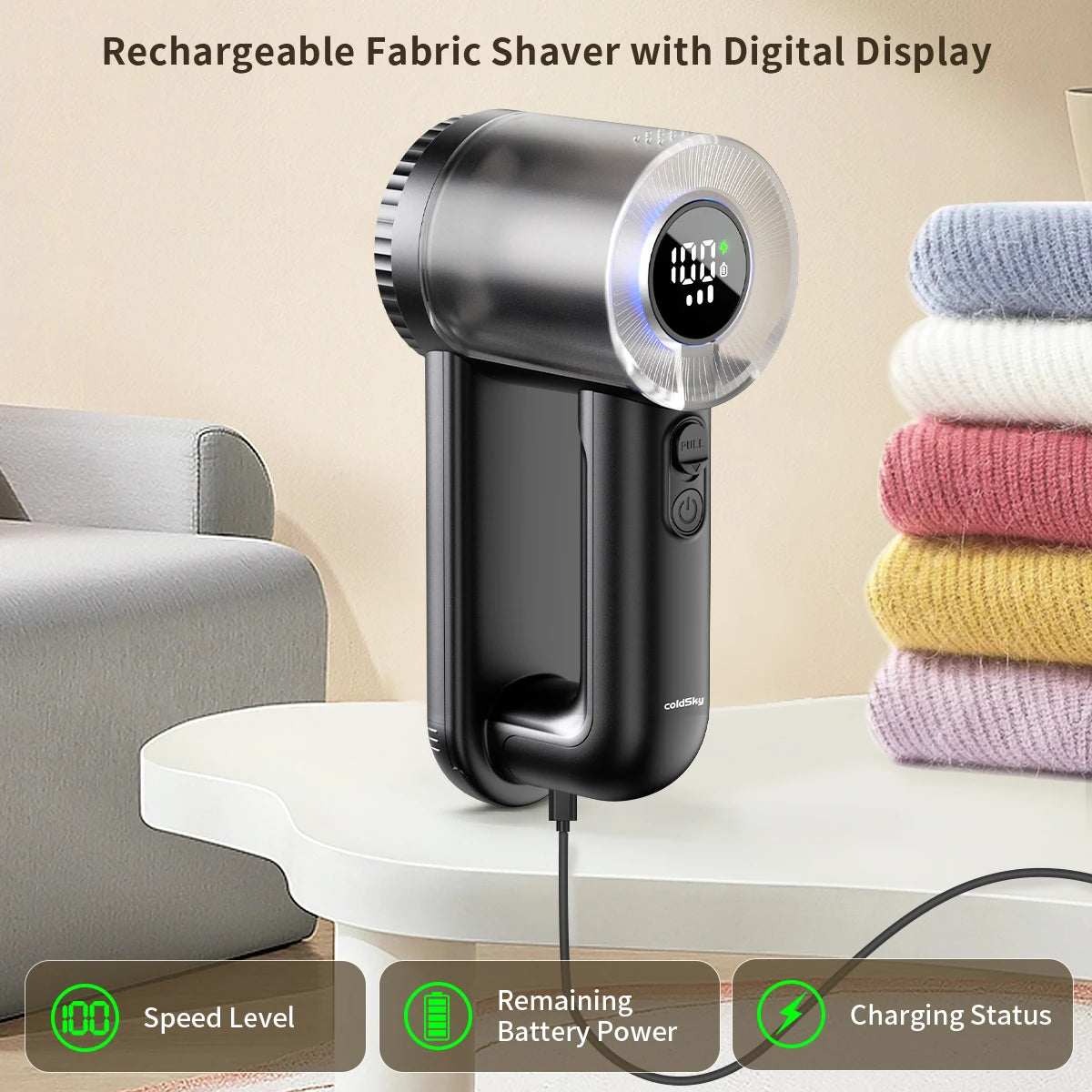 Rechargeable Fabric Shaver 5.6cm Blade Lint Brush Electric Lint Remover Digital Display Defuzzer Sweater Shaver Clothing Blanket