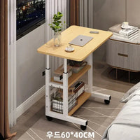 Simple Double-Layer Small Office Desk Floor Standing Simplicity Bedside Desk Adjustable Height Side Mobile Laptop Computer Table