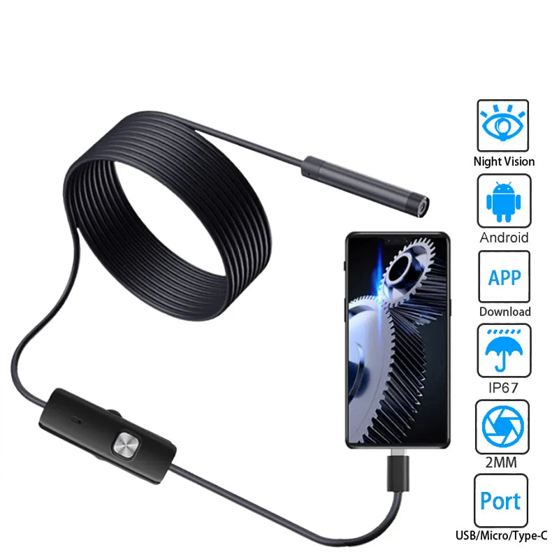 Waterproof Mini Endoscope Camera – 2M Flexible Industrial Scope